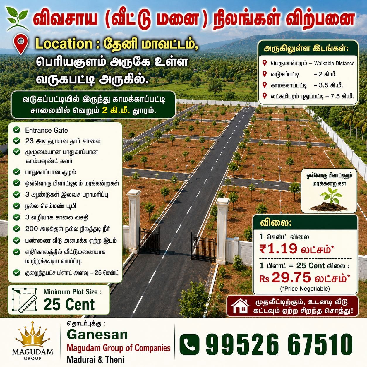 Agricultural and House Land in Varugapatti, Periyakulam